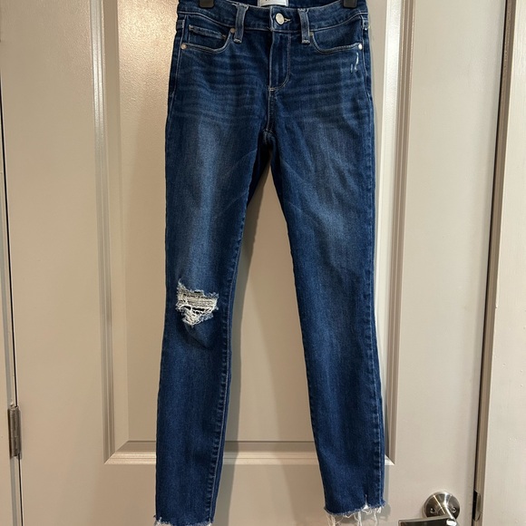PAIGE Denim - PAIGE Dark Blue Distressed Verdugo Fit  Skinny Jeans